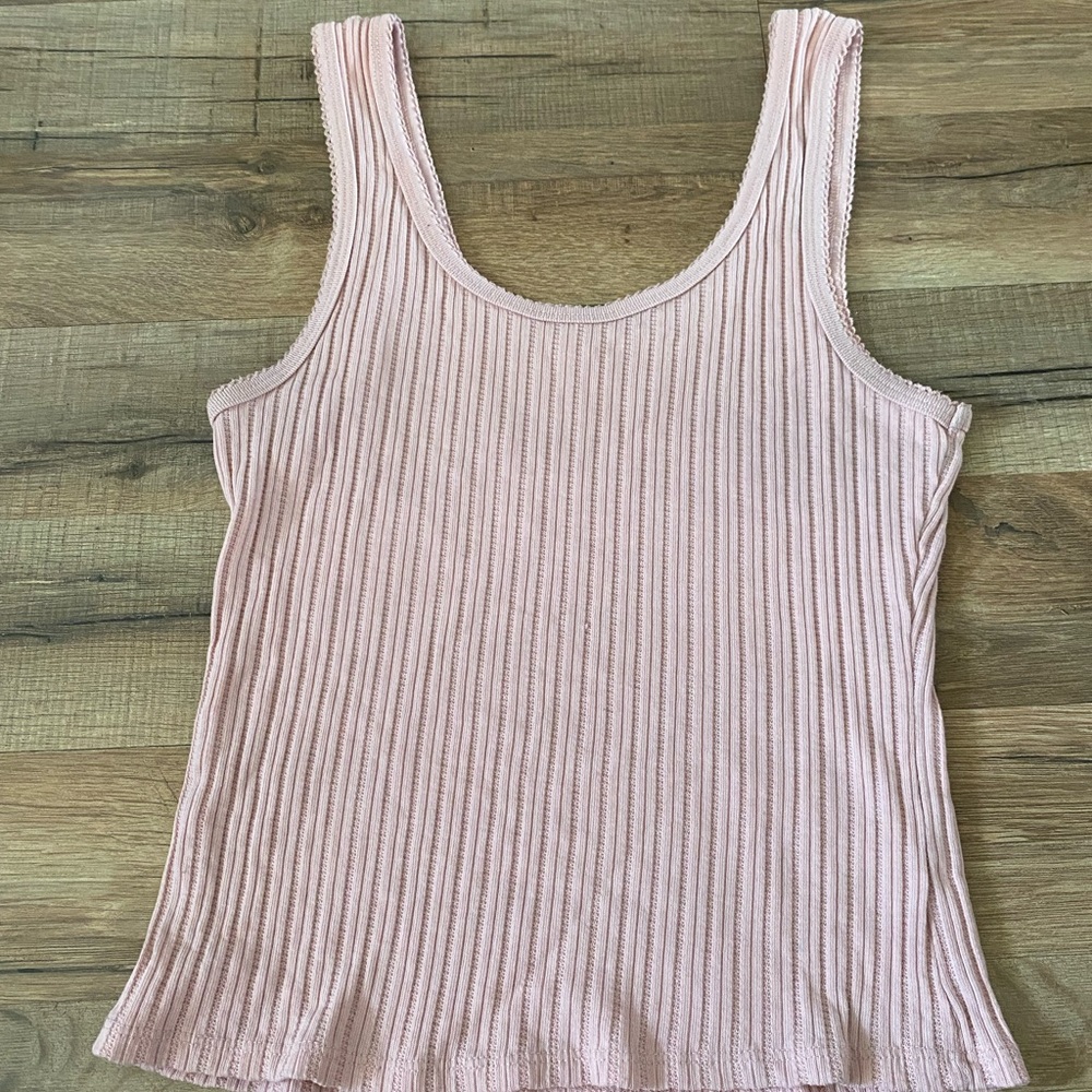 Me to We Pink Ribbed Sleeveless Tank Top